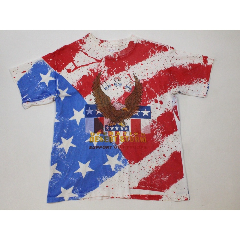 Vintage‎ Desert Storm T Shirt Mens L American Flag Support our Troops USA 1991